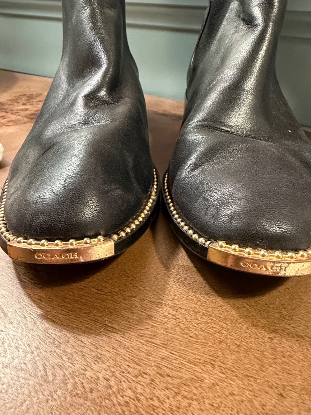 Coach Black Leather Chelsea Boots Gold Studded Trim - Picture 2 of 3